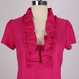 🌺 J. Crew NWOT Fuchsia Pink Ruffled Woman Shift Mod Tunic Dress Romantic Size 4